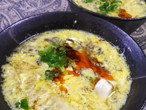 スピード料理、ピリ辛もずく竹の子豆腐スープ
